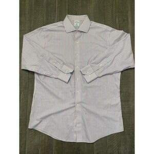 Brooks Brothers Regent Non iron Dress shirt Men's 16.5 2/3 Red White Blue Stripe